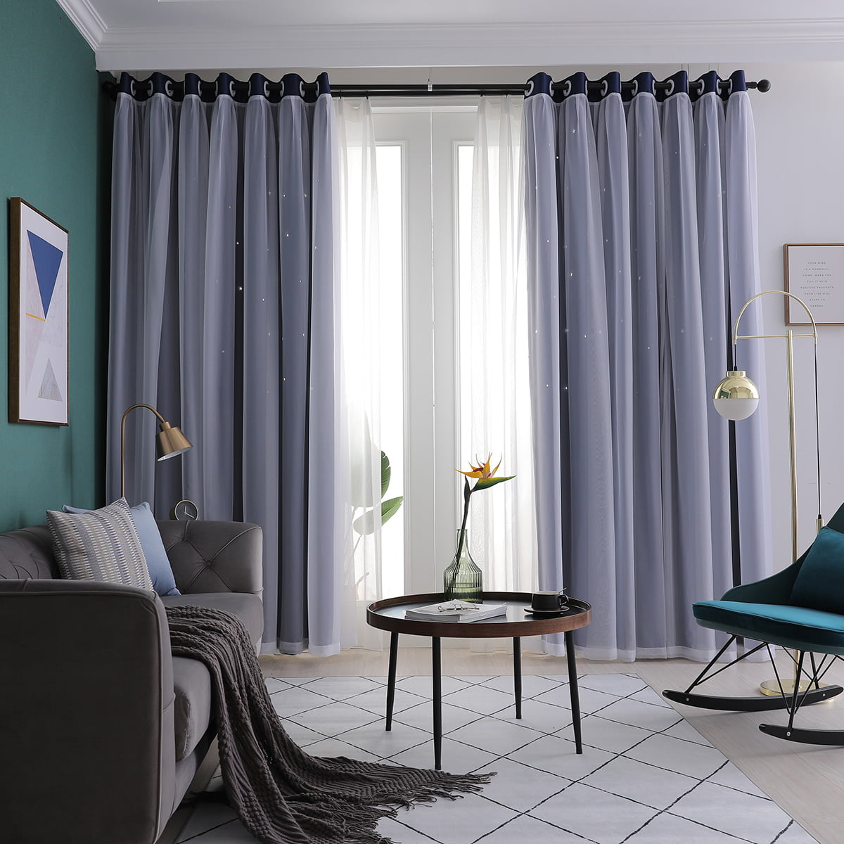 Details about   1/2 Panels Window Curtain Double-Layer Yarn Tulle Hollow-Out Drapes Home Decor 