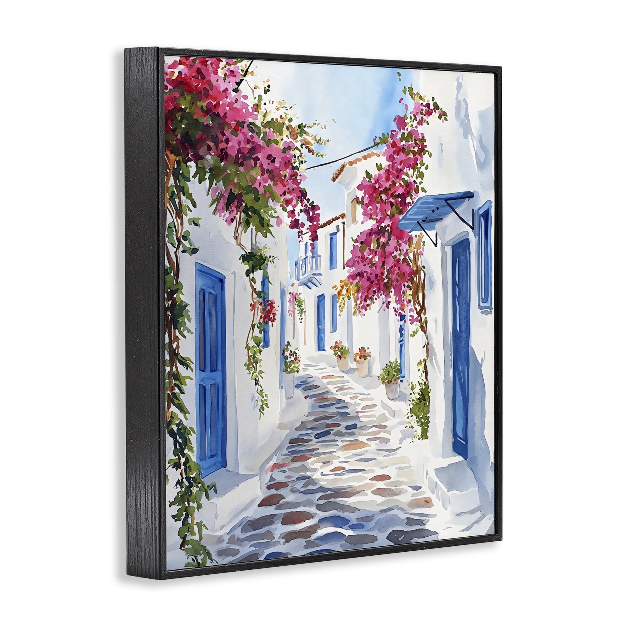 Stupell Industries Santorini Stone Street Pathway Black Framed Giclee Art, design by LSR Design Studio