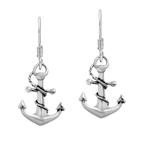 Nautical Rope and Anchor Sterling Silver Dangle Earrings | Sterling Silver Earrings | Dangle Earrings For Women