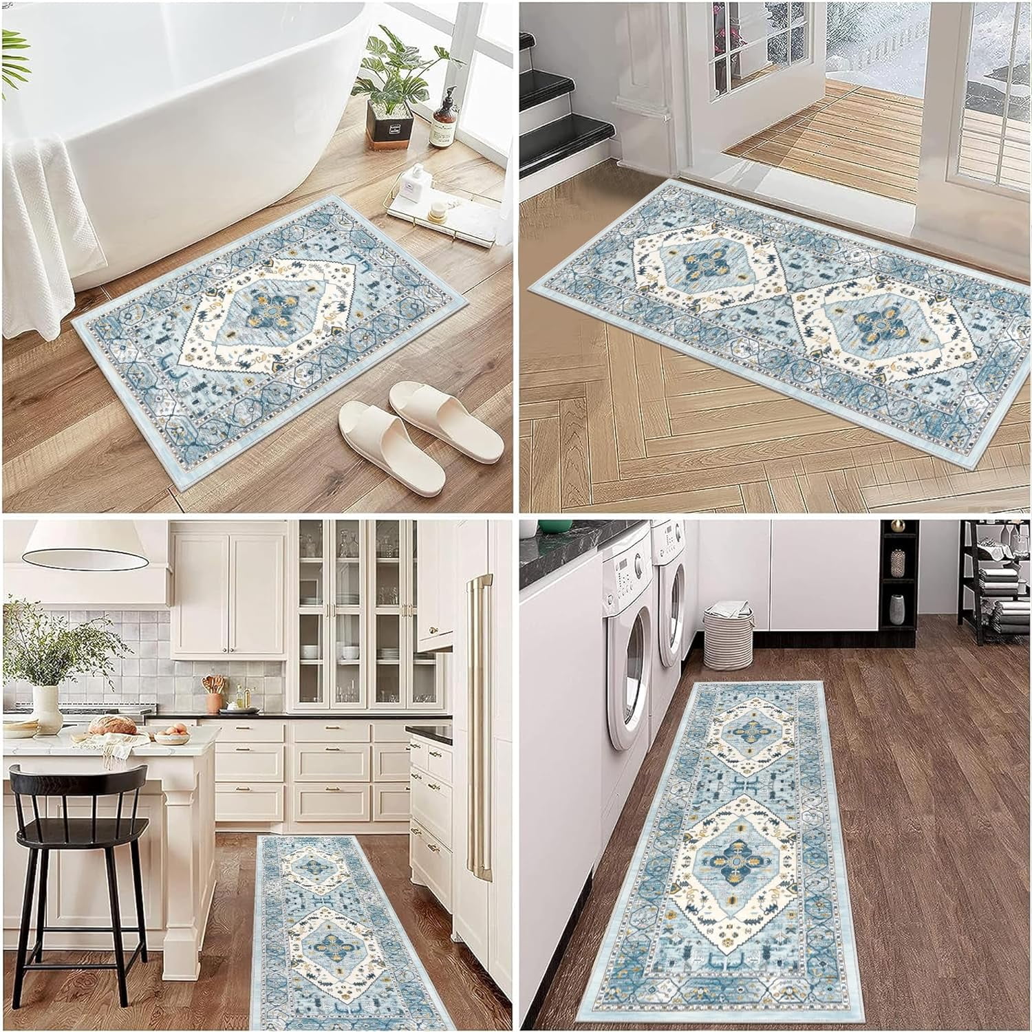 Kitchen Rugs and Runners Set of 3, Yamaziot Kitchen Mat for Floor, Non Slip Skid Comfort Washable Farmhouse Carpet for Laundry Room Sink