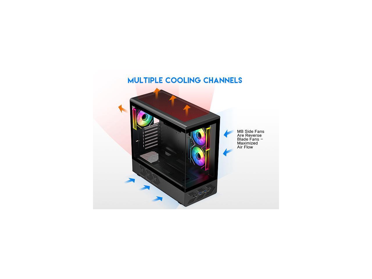DIYPC IDX1-BK-ARGB Black USB3.0/ Type C Tempered Glass ATX Gaming Computer Case w/ Dual Tempered Glass Panel and 3 x ARGB PWM Fans (Pre-Installed)