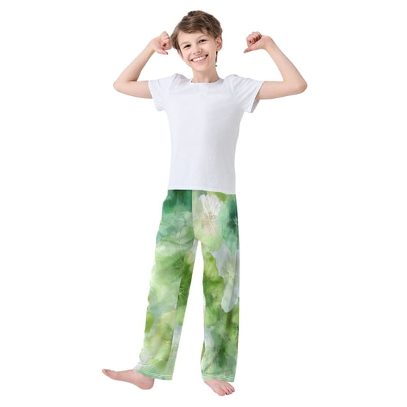 Kids' Pajama Pants Soft Relaxed Fit Sleep Pants Lounge Pants with Pockets Green Tie-dye Flowers Small