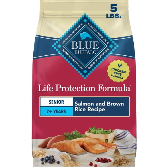Blue Buffalo Life Protection Chicken-Free Senior 7  Dry Dog Food Salmon & Rice 5lb Bag