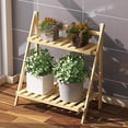 thumbnail image 6 of Planter Shelf Flower Stand Entryway Porch 2 Tiers Bamboo Patio Balcony Livingroom Wooden Flowerpot Holder, 6 of 13