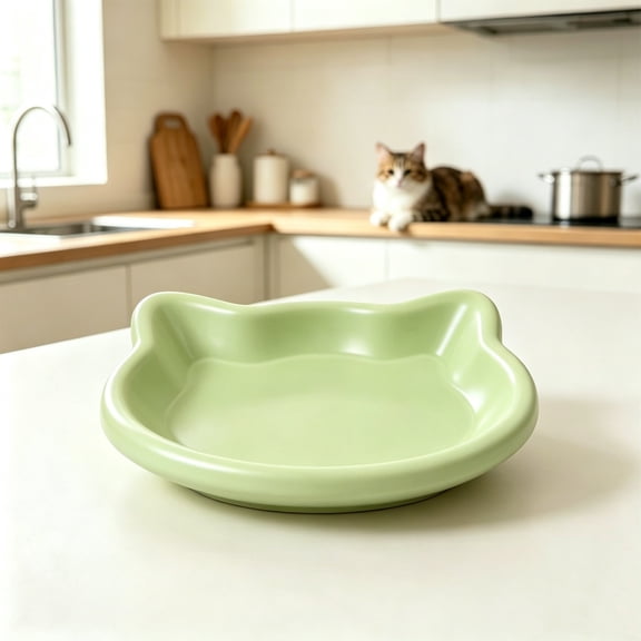 LEFXSMR Dinner Plates Cute Cat Shaped Plastic Plates with Non-Slip Base Microwave Safe Kitchen Utensils for Home Use, Green