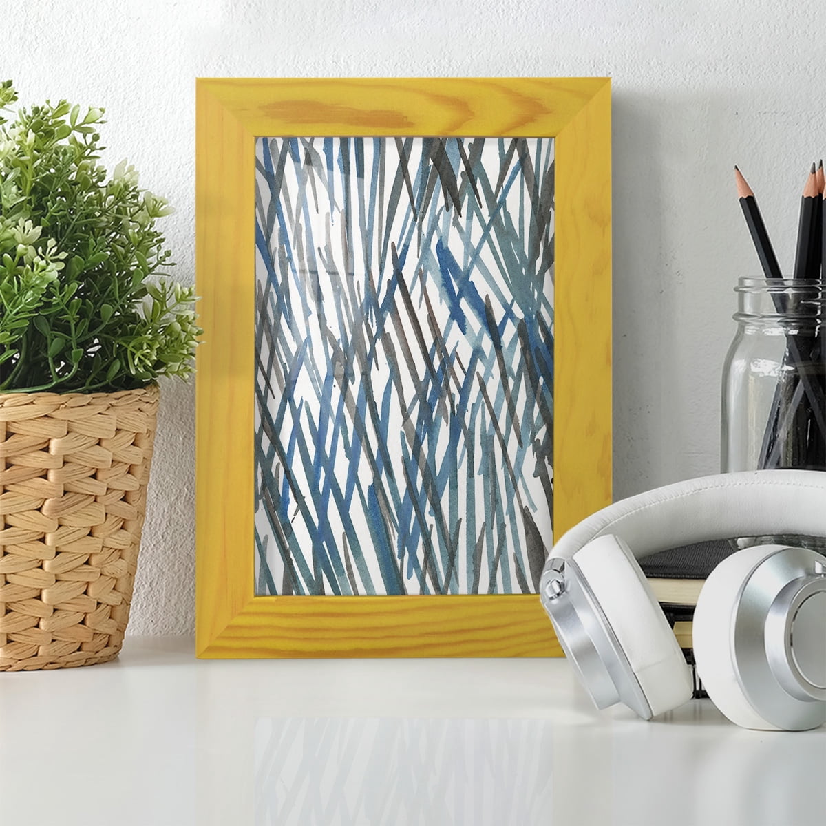 Blue Grass II - Framed Print w/glass - Sunflower Yellow