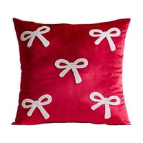 Cinvoph 18"x18" Velvet Throw Pillow Covers Soft Bow Cushion Cases Christmas New Year Holiday Decor, Decorative Pillow Covers for Couch Sofa Chair Living Room, Warm Holiday Gatherings Decor Red
