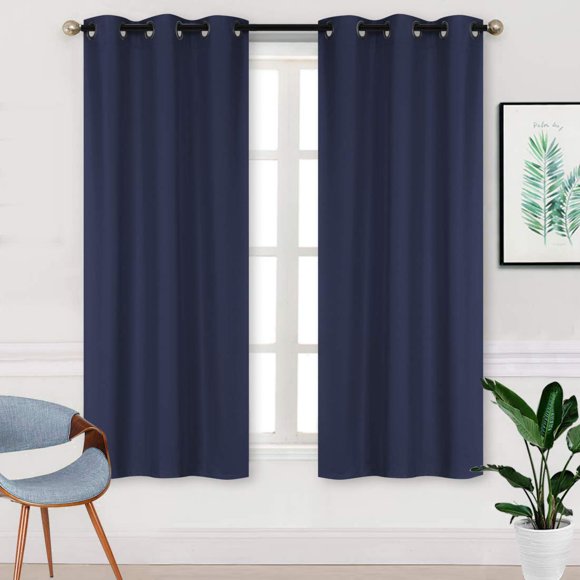 Better Home Style 2 Piece Solid Color 100% Blackout Room Darkening 2 Panels Window Treatment Curtain Insulated Drapes for Any Window with Grommets M3763 (Navy Blue, 2 Panels 36" W X 63" L Each)