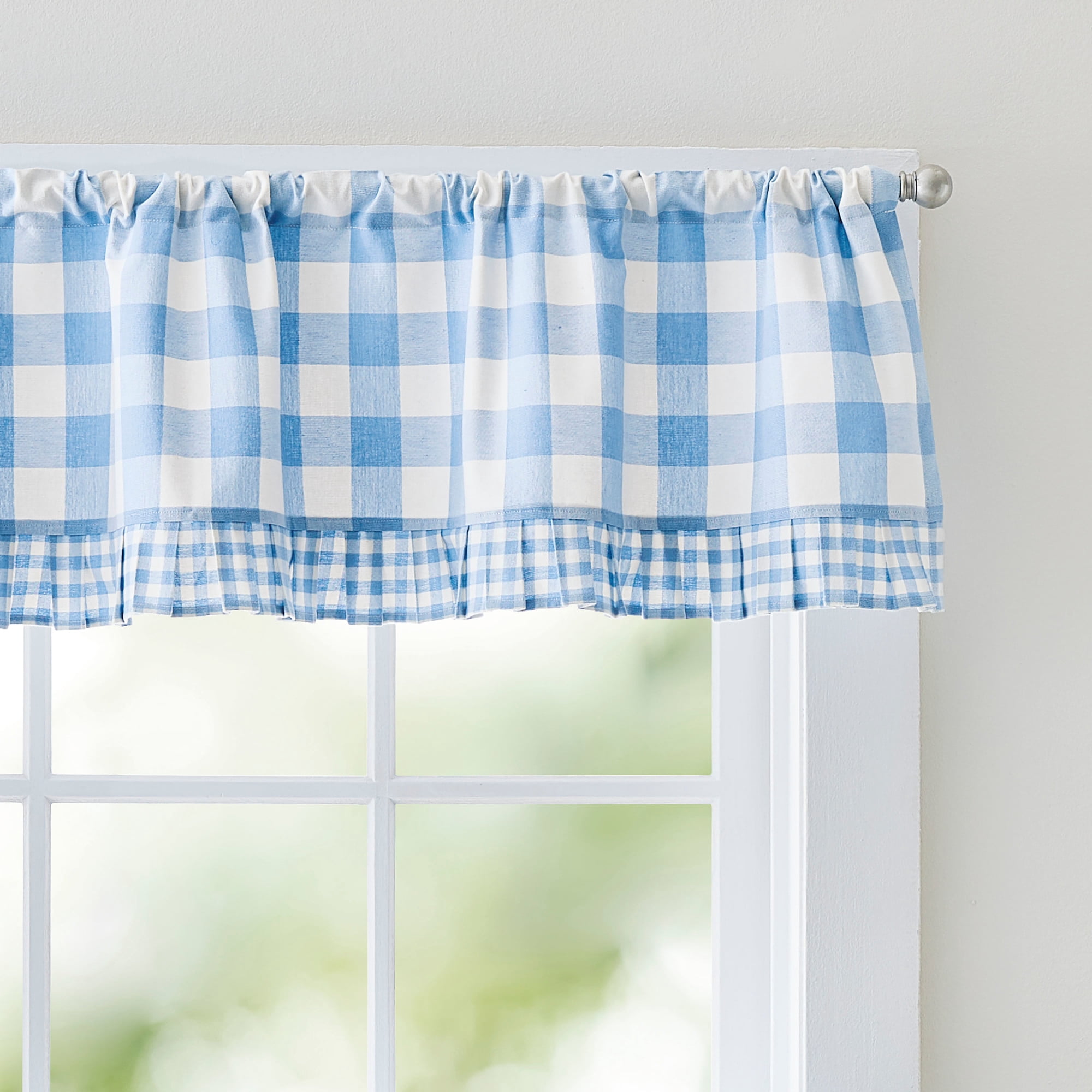 Curtainworks Buffalo Plaid Valance Blue, 1 Piece, Indoor, Pole Top, 58" x 14", Adult