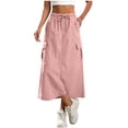 thumbnail image 2 of Smsaxvxz Cargo Skirt for Women Casual Solid Drawstring Elastic Waist Maxi Skirts with Pockets Summer Loose Holiday Outfits Pink XL, 2 of 8