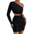 thumbnail image 3 of Vestido Mini de Cóctel con Volantes y Larga para Mujer, Moda 2025, con Hombros Descubiertos y Caderas Estrechas. Negro M, 3 of 10