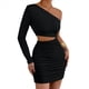 thumbnail image 3 of Vestido Mini de Cóctel con Volantes y Larga para Mujer, Moda 2025, con Hombros Descubiertos y Caderas Estrechas. Negro L, 3 of 10