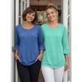 thumbnail image 5 of MOYIKO Women 3/4 Sleeve T Shirt Casual Crewneck Plain Blouse Lake Green Bell Sleeve Pleated Fall Top S, 5 of 7