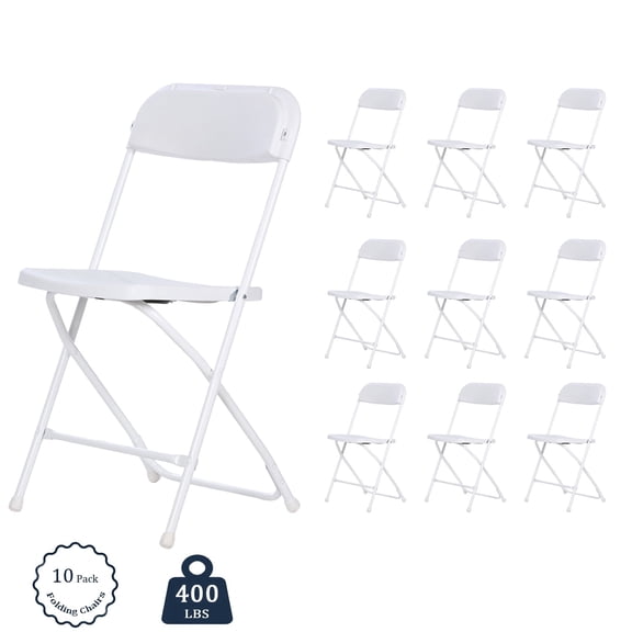 Behome 10 Pack Folding Chairs, Indoor Outdoor Stackable Event Chairs Commercial Seat for Dining, Kitchen,Wedding,Party,Office, 400lbs Capacity,White