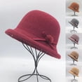 thumbnail image 2 of Xfvqtps Womens Bucket Hat Knitted Curled Round Brim Belted Fuzzy Bow British Style Elegant Retro Bowler Fall Winter Fedora Hats Beige, 2 of 4
