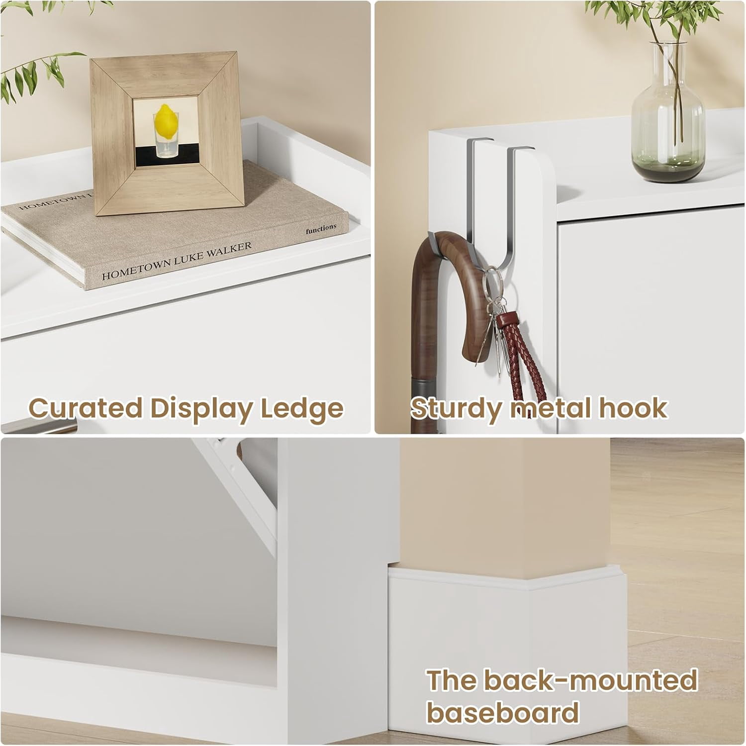 Shoe Cabinet Organizer with 3 Flip Drawers，Freestanding Shoe Rack Cabinet，Narrow Shoe Cabinet Storage for entryway，Foyer, Hallway, White, 23.6" W × 6.3" D × 47.2" H