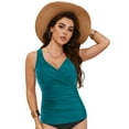 thumbnail image 4 of Zhden Womens Tankini Tops Underwire Tankini Top Sexy V Neck Swim Top Only Twist Front Tummy Control Swimwear Top（Dark Green,L）, 4 of 9