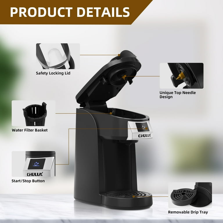 CHULUX Classic Coffee Maker One Cup Single Serve Travel Pod