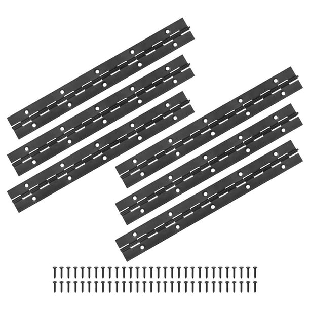 Uxcell 6-Pack Bisagras Continuas y de Piano Negras, 10x1.2x0.04" Acero Inoxidable 304 con Tornillos para Puertas de Gabinetes