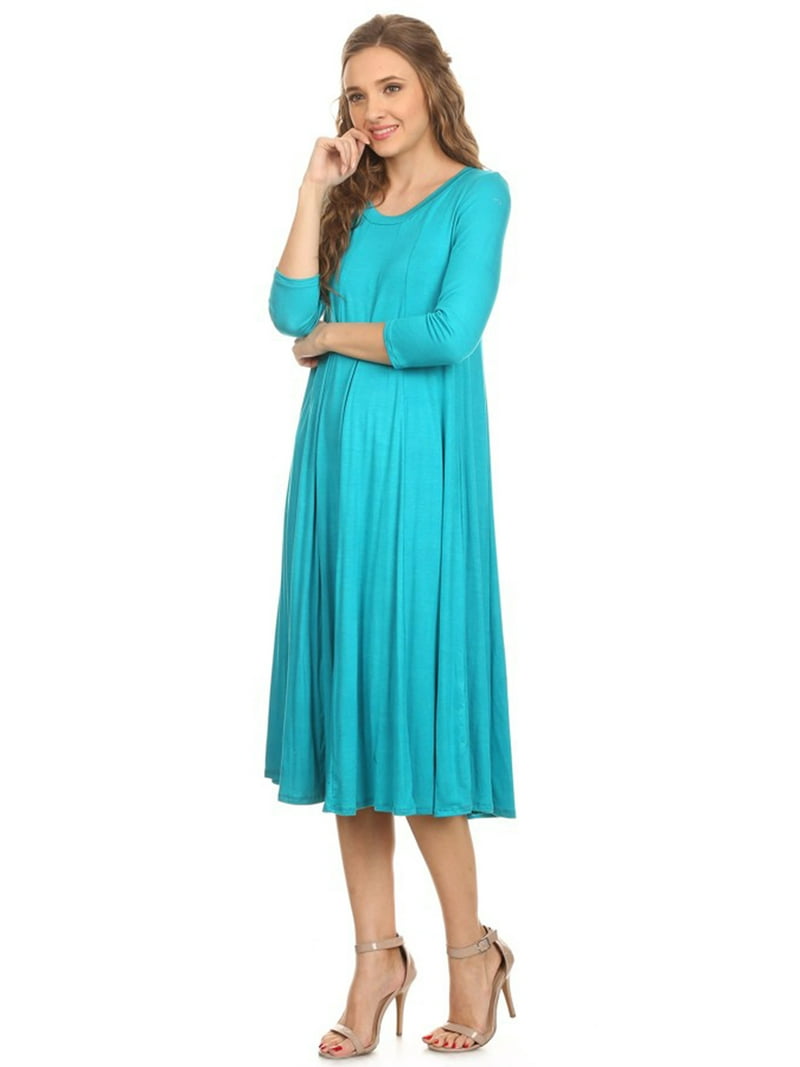 FashionStream Women's Relaxed Fit 3/4 Sleeve Round Neck Jersey Knit A-line Solid Maxi Dress, Size: 2XL, Blue FashionStream Women's Relaxed Fit 3/4 Sleeve Round Neck Jersey Knit A-line Solid Maxi Dress, Size: 2XL, Blue
