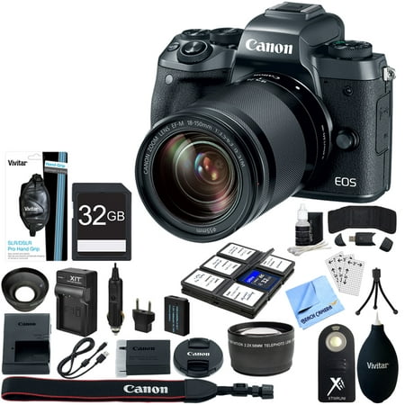 Canon EOS M5 Mirrorless Digital Camera Black + EF-M 18-150mm IS STM Lens Kit + 32GB SDXC Memory Card + 8 Pcs Accessory