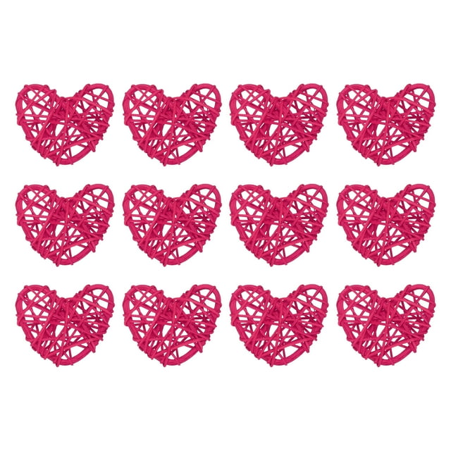 Unique Bargains 20Pcs heart-shaped rattan balls in rose color, made of natural wicker, measuring 2 x 1.65 inches each. These decorative accents are ideal for DIY crafts, vase fillers, flower arrangements, and home or wedding decorations. The lightweight and durable design allows for versatile use, such as wall hangings, stringing with lights, or as table centerpieces. Handmade craftsmanship may result in slight variations in size, color, and shape.