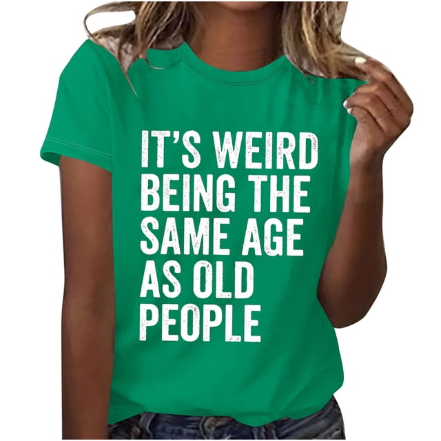 Camisas de Trabajo de Manga Corta para las Mujeres Blusa de Impresión de Carta Divertida, Camiseta de Cuello Redondo para Casual Y Diario