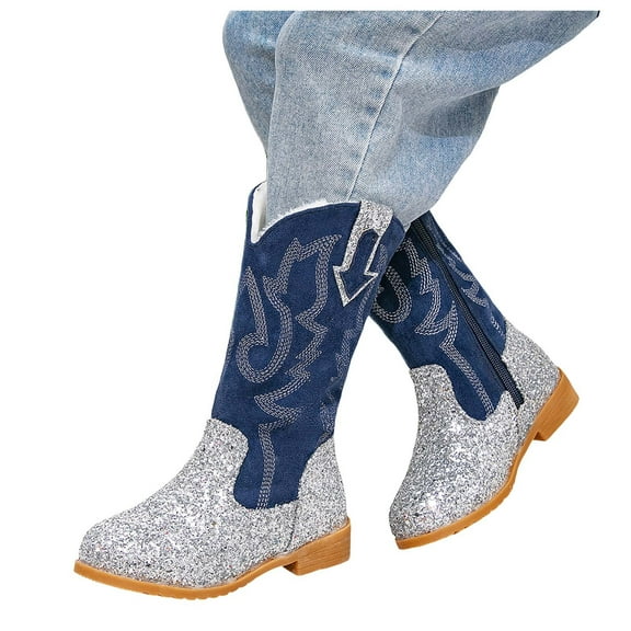 Chenyee Girls Cowgirl Boots Mid Calf Glitter Toddler Western Riding Cowboy Booties Princess Shoes