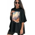 thumbnail image 3 of Plus Size Shirt for Women Black Tops for Women Oversized Short Sleeves Shirt for Women Mountain T Shirt Crewneck Shirt for Women L, 3 of 5