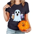 thumbnail image 5 of HOMBOM Womens Halloween Cute T Shirts Crewneck Short Sleeve Comfy Basic Holiday Gray Tees for Young Women Fall Tops,L, 5 of 6