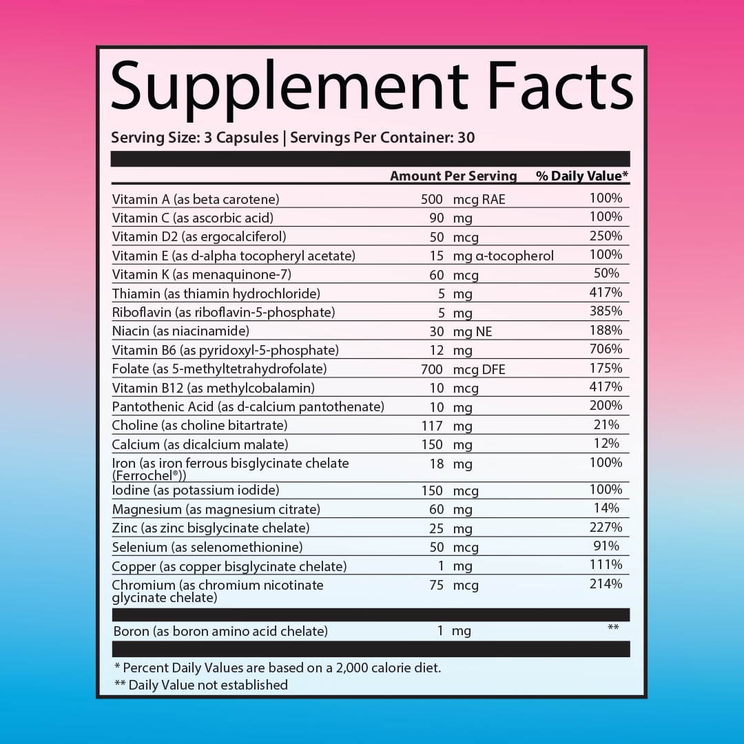 GoBiotix Prenatal Vitamins for Women with Iron, Calcium, Folate & Vitamin D2, 90 Capsules, Pregnancy Support