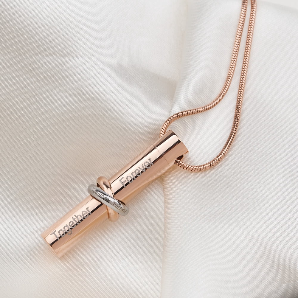 Anavia Rose Gold Together Forever Ring Cylinder Ashes Container Cremation Jewelry for Ashes Memorial Necklace