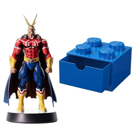 Dark Horse My Hero Academia: All Might Silver Age 11 Inch Figure + Desk Drawer 4 knobs Stackable Storage Box Blue, Pack of 2