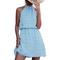 thumbnail image 3 of Vestido de cuello halter, vestido corto para mujer, vestido corto sin mangas con lunares, vestido corto de primera línea, 3 of 6