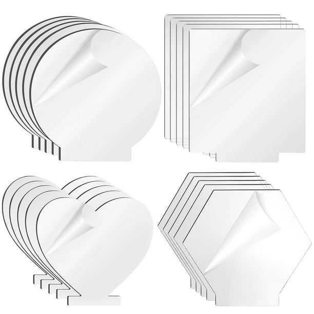20 hojas de acrílico transparente, tableros acrílicos fundidos de 4 formas para base de luz LED, carteles de panel acrílico en blanco, tableros transparentes con película protectora de doble cara para