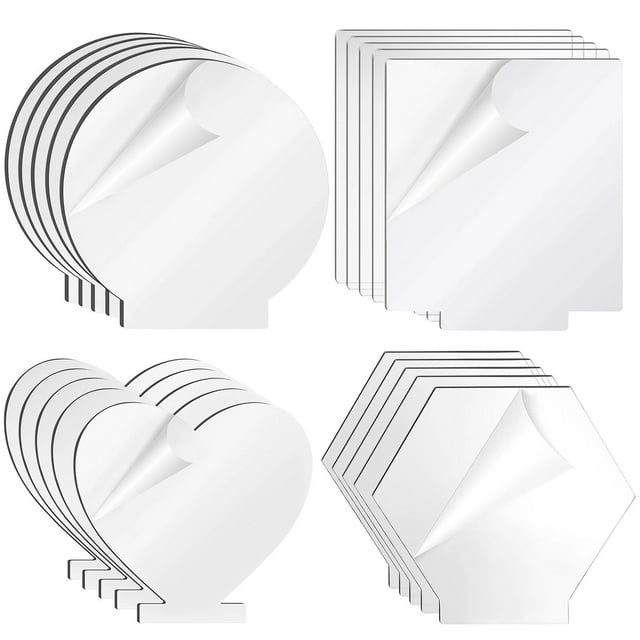 20 Pcs Clear Acrylic Sheets, 4 Shapes Acrylic Cast Boards for LED Light Base, Blank Acrylic Panel Signs, Transparent Boards with Double-Sided Protective Film for DIY Craft Projects