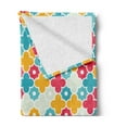 thumbnail image 2 of Quatrefoil Soft Flannel Fleece Blanket, Kids Colorful Petal Clover Leaves Pattern Bohemian Casual Kids Theme, Cozy Plush for Indoor and Outdoor Use, 60" x 80", Red Turquoise Yellow, by Ambesonne, 2 of 5