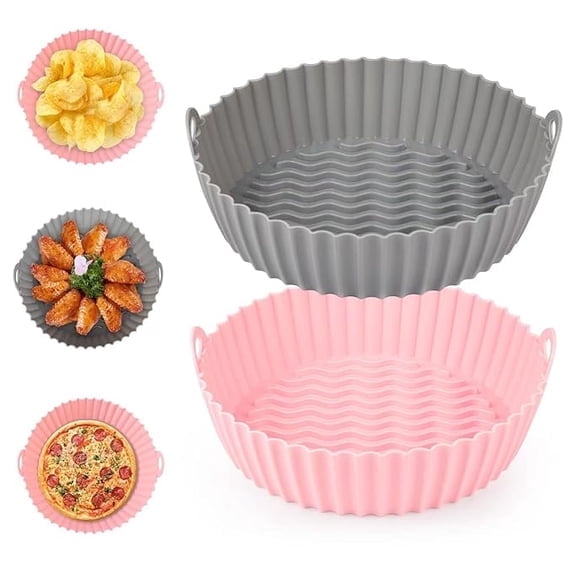 7.5 Inch Reusable Silicone Air Fryer Basket - Air Fryer Accessories - Food Grade Baking Tray for 3 to 5 QT Oven Accessories (Multicolor) 1 PCS