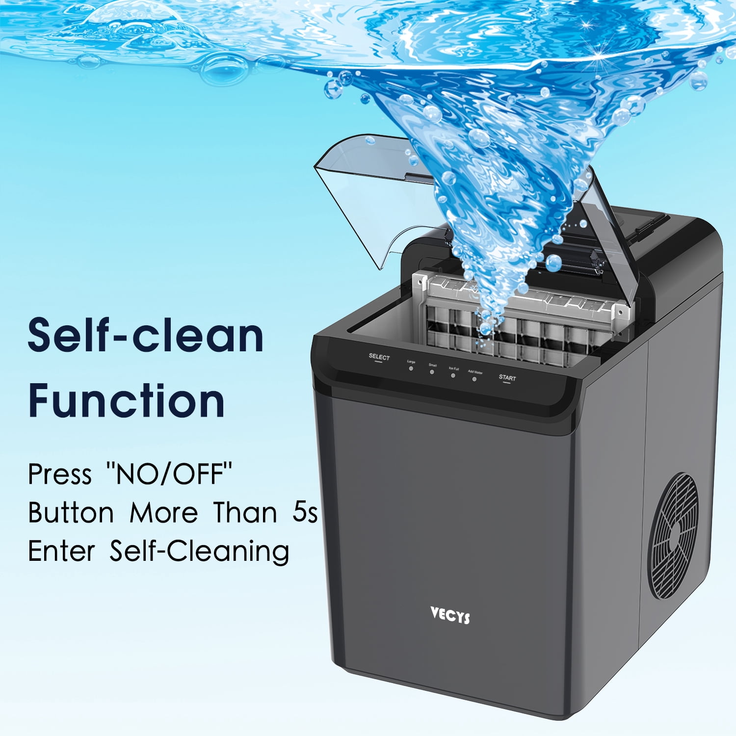 VECYS Countertop Cube Ice Maker, 34LBS Daily Production with Self-Clean