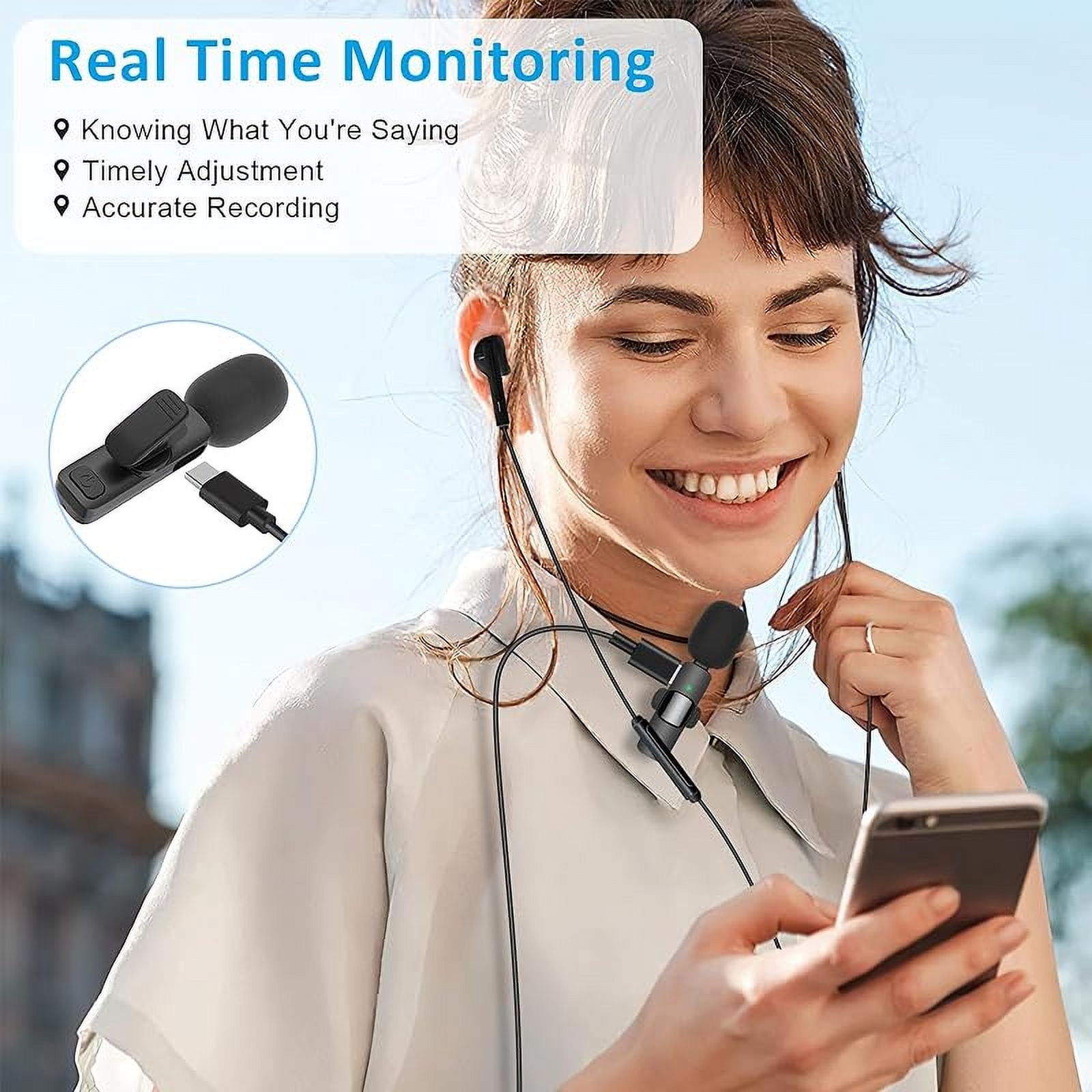 BMHNOONE Professional Wireless Tie Lapel Microphone for iPhone, iPad-Cordless Omnidirectional Condenser Recording Microphone for Interview Video Podcasting Vlog YouTube