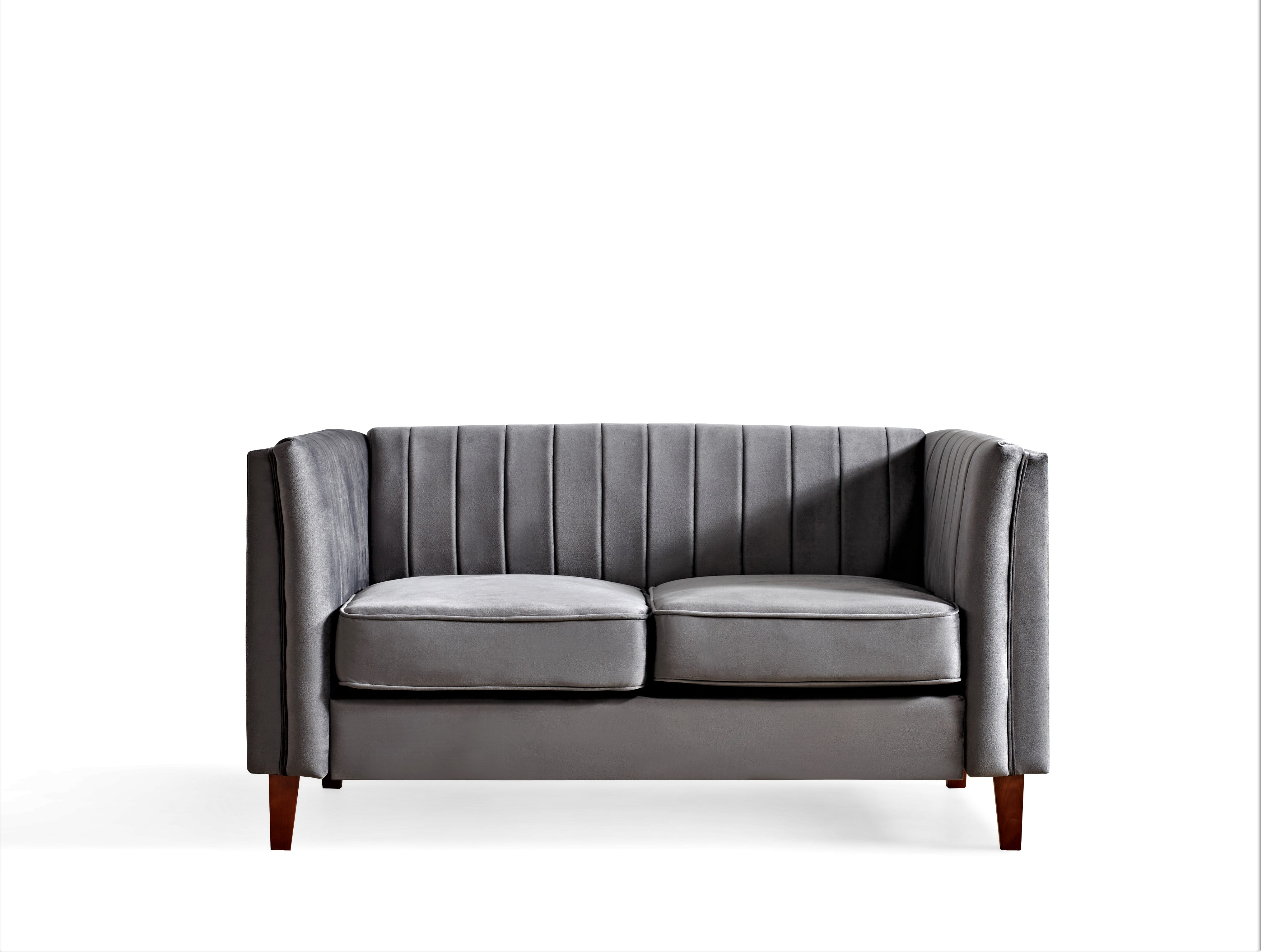 Uspridefurniture Plainfield Line Tufted Square Velvet Loveseat-Gray