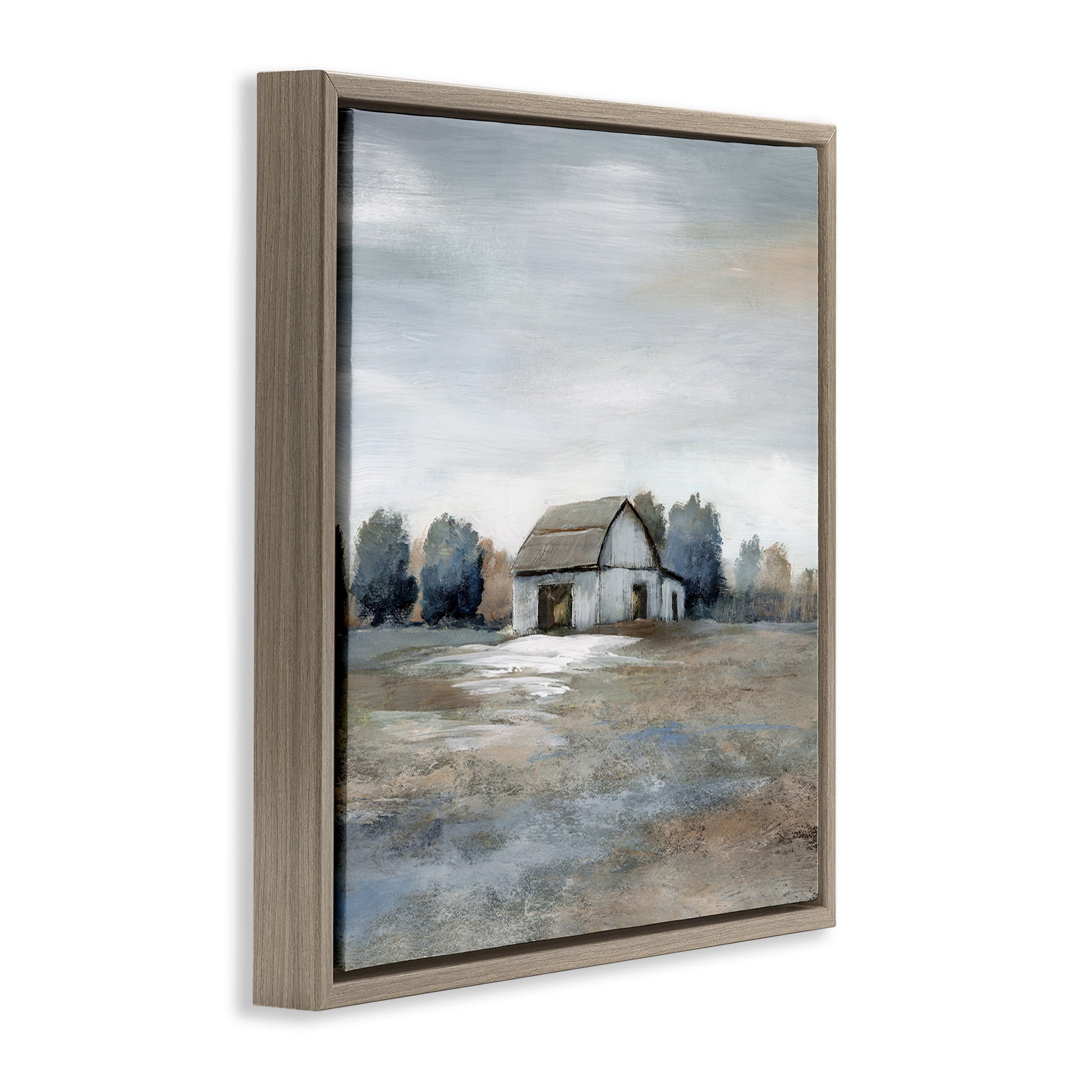 Stupell Industries Countryside Barn Neutral Tones Landscape Painting Brown Floater Framed Canvas Art Print Wall Art, 25 x 25