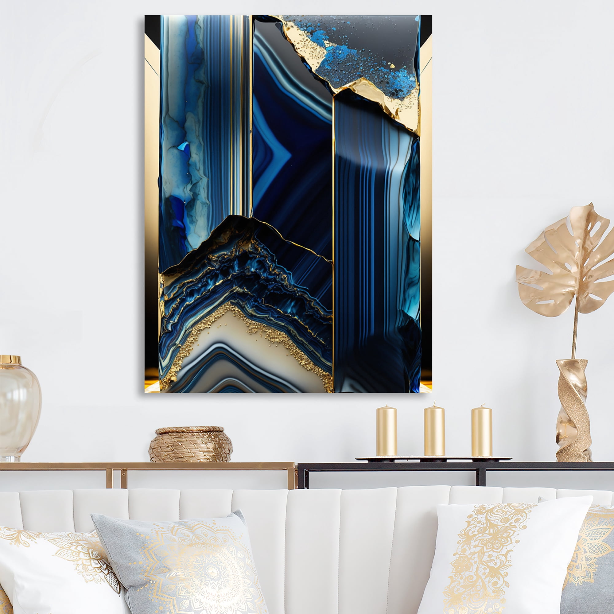 Designart Abstract Geode Geometric Blue III Canvas Wall Art