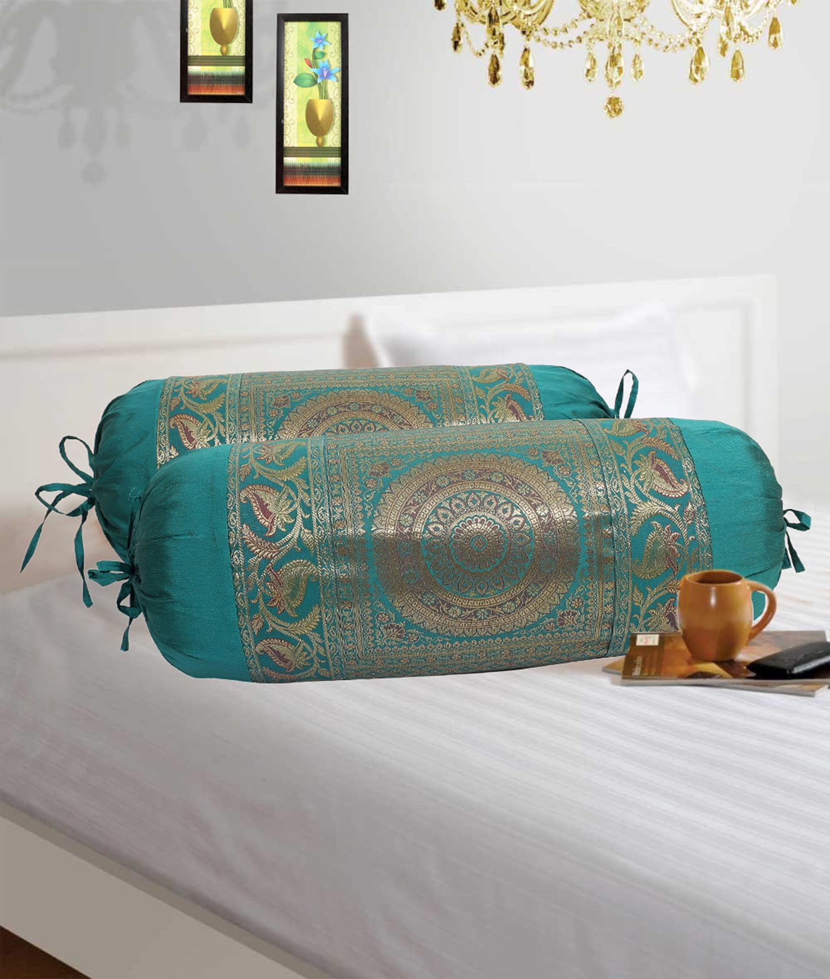 Stylo Culture Indian Polydupion Cylindrical Tube Pillow Bolster Pillow