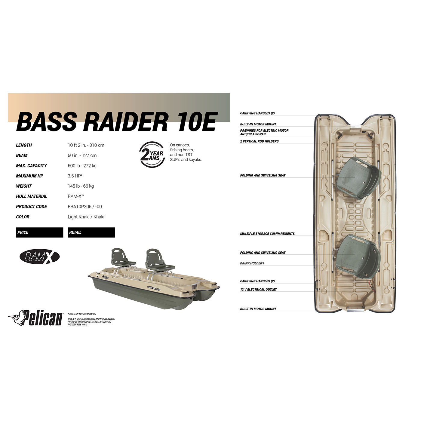 Pelican - Bass Raider Boat - 2 person Fishing Boat - 10 ft - image 10 of 10