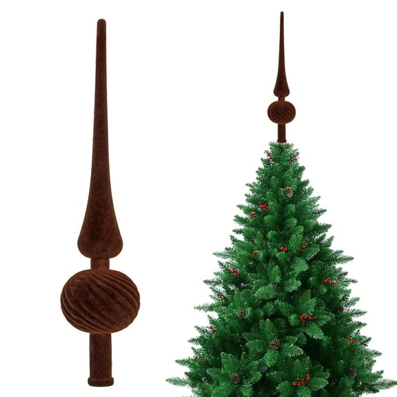 Btomtd Plastic Flocking Gourd Christmas Tree Topper with Long Point, Tree Top Christmas Decoration Props for Holiday Crafts, Festive Christmas Ornaments, Brown