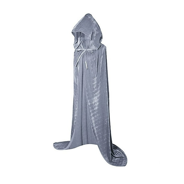 Kearding Disfraces de Halloween para hombres y mujeres, capa elegante con capucha, adulta, capas largas negras para fiestas navideñas, capas Kits de decoración para fiestas gris 150cm