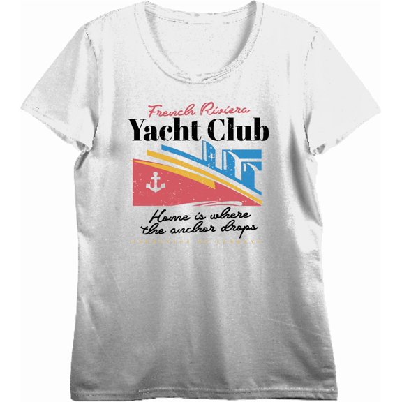 French Riviera Yacht Club Women's Vivid White Crop Tee-XL