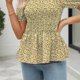 thumbnail image 4 of Blusa floral fruncida con estampado de manga corta, blusa fruncida de moda para mujer y niña, 4 of 8