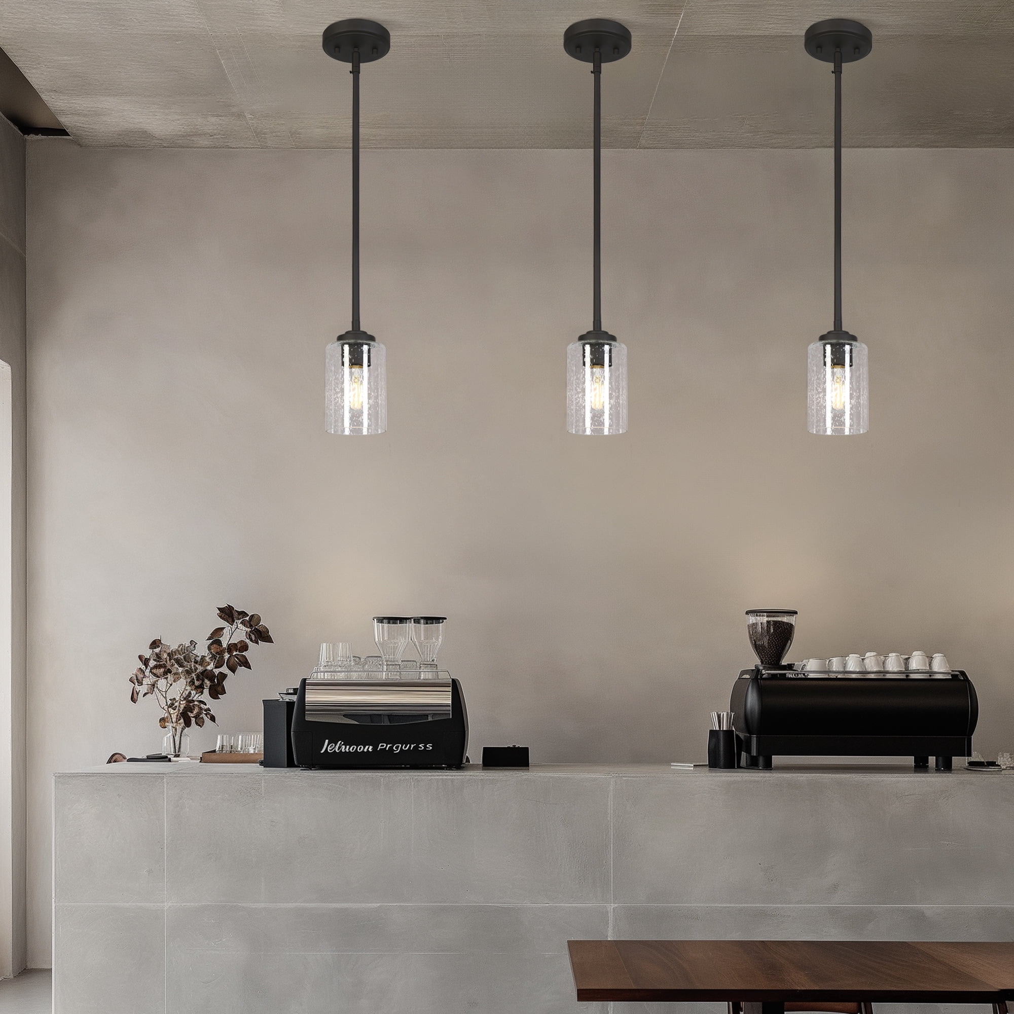 LNC 1-Light Mini Pendant Light,Seeded Glass,60W Medium Base,Dimmable,Adjustable Height,for Kitchen Island,Sink